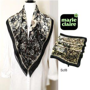 MARIE CLAIRE 100% Silk Square Scarf Floral Taupe